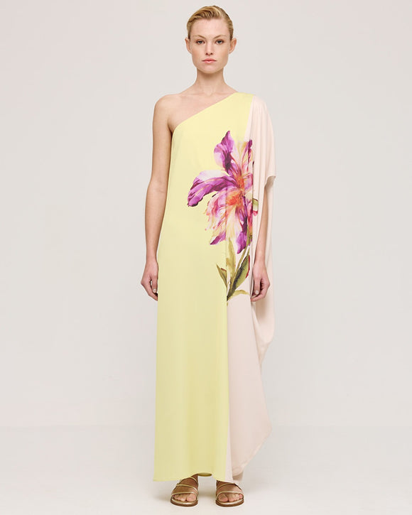 One-Shoulder Floral Dress Yellow