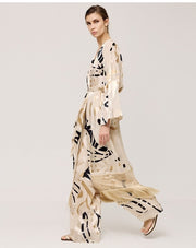Abstract Print Jacket With Fringes Sand