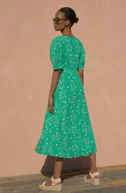 Anne Dress Ditsy Floral Print Green/Pink