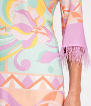 Sameto Printed Dress With Feather Detail