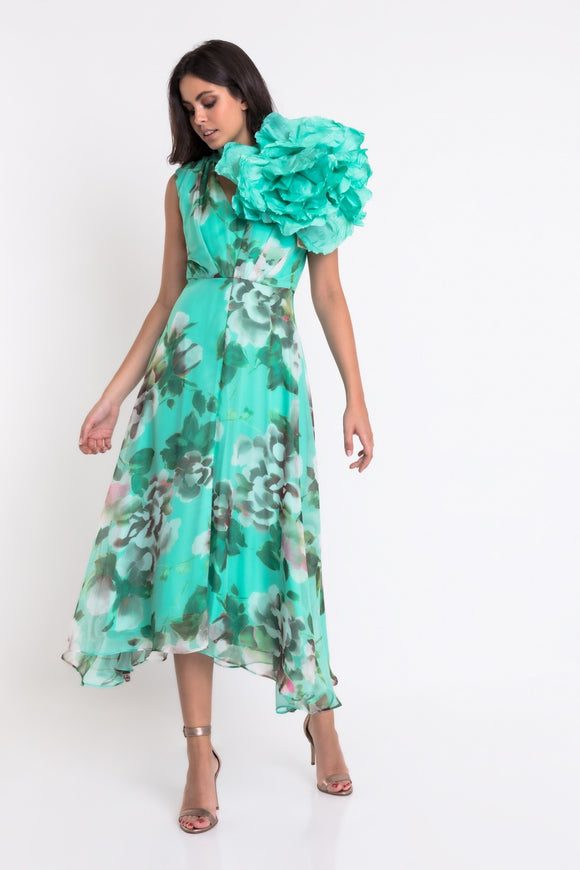 Matilde Cano Green Floral Print Dress