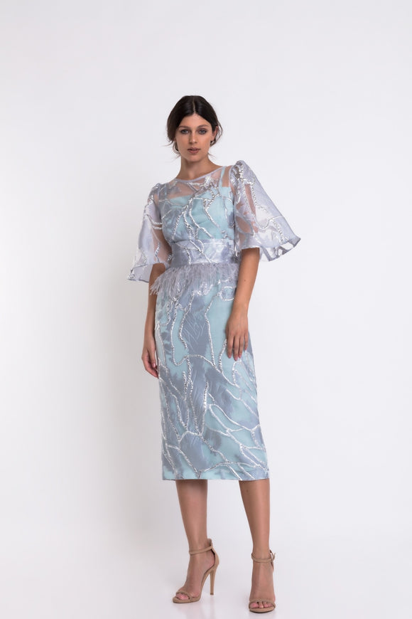 Matilde Cano Light Blue Embroidered Dress