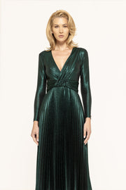Nissa Green Pleated Midi Dress