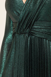 Nissa Green Pleated Midi Dress