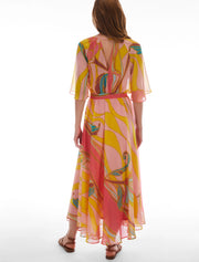 Feriale Dress Coral Abstract Print