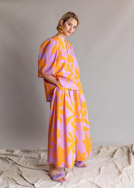 Psophia Palazzo Style Trouser Lilac/Orange Print