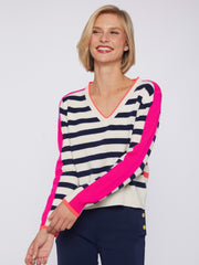 Knitted Striped V-Neck Sweater