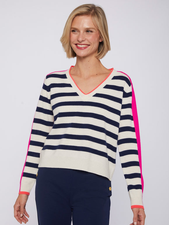 Knitted Striped V-Neck Sweater