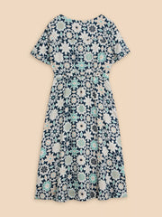 Ivy Linen Midi Dress Blue Print