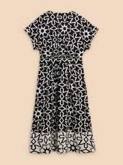 White Stuff Sophie Linen Blend Wrap Dress Black Print
