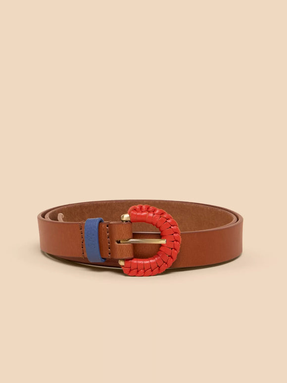 Woven Leather Buckle Belt Mid Tan