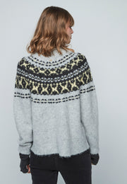 Unique Unlimited Knit High Neck Sweater Grey MLT