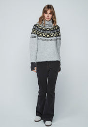 Unique Unlimited Knit High Neck Sweater Grey MLT