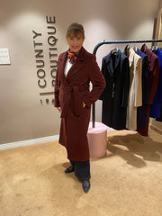 Christina Felix Wool Blend Coat With Belt Burgundy