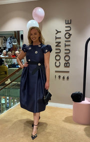 Birélin Couture Navy Dress With Rhinestone Details