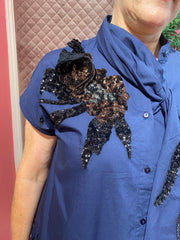 Psophia Dress With Dropped Funnel Neck Navy