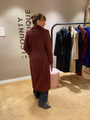 Christina Felix Wool Blend Coat With Belt Burgundy