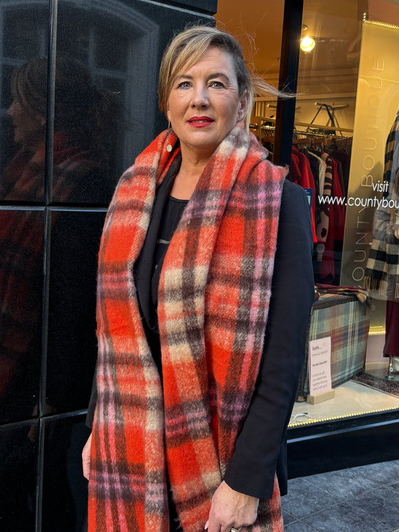 Codello Knit Scarf Orange Check Print