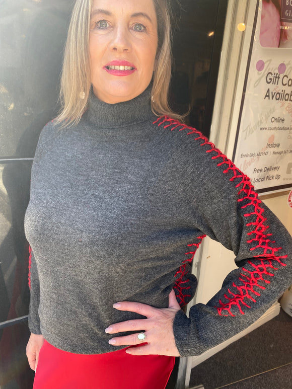 Unique Unlimited Knit High Neck Jumper Dark Grey