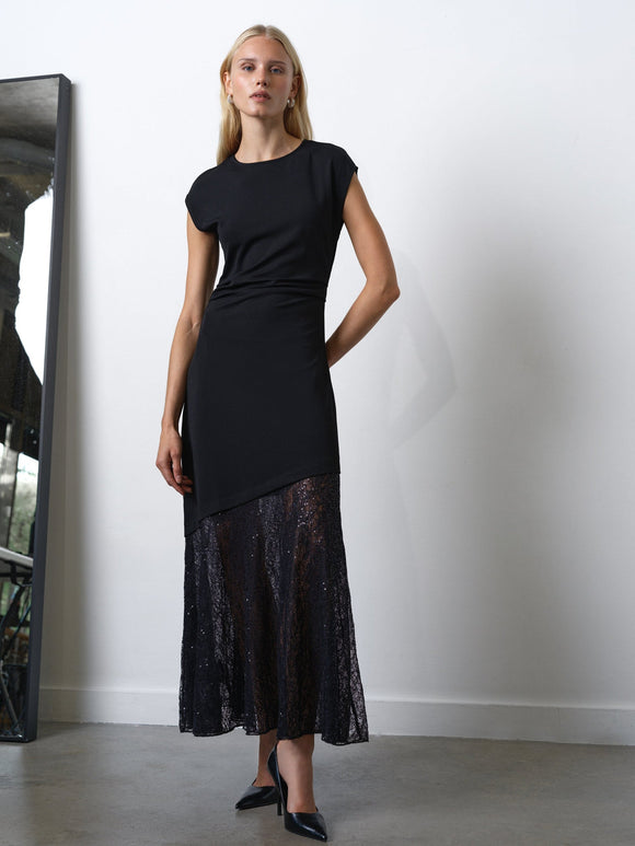 French Connection Valetta Lace Mix Dress Black