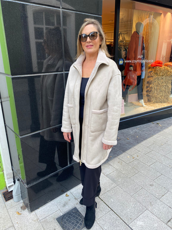 Emme Pilade Suede/Fleece Reversible Coat Ecru