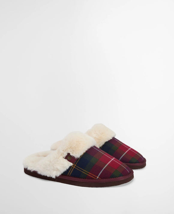 Barbour Claudia Mule Slippers Winterberry Tartan