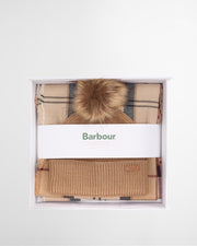 Barbour Dover Beanie & Hailes Scarf Gift Set Hessian Tartan
