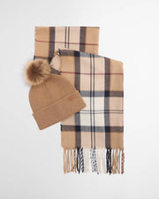 Barbour Dover Beanie & Hailes Scarf Gift Set Hessian Tartan