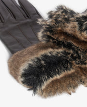 Barbour Faux Fur Trim Leather Gloves Dark Brown