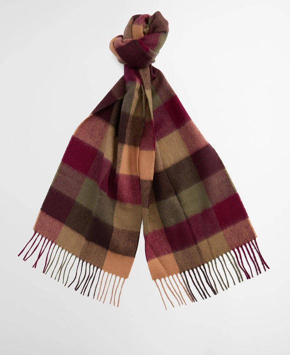 Barbour Lambswool Tattersall Scarf Tawny Port Checks
