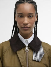 Barbour Wren Wax Jacket Sand Navy Gingham Check