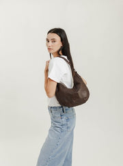 Biba Boston Crossbody Leather Bag Dark Brown