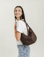 Biba Boston Crossbody Leather Bag Dark Brown