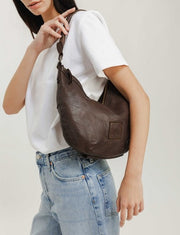 Biba Boston Crossbody Leather Bag Dark Brown