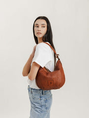 Biba Boston Crossbody Leather Bag Tan