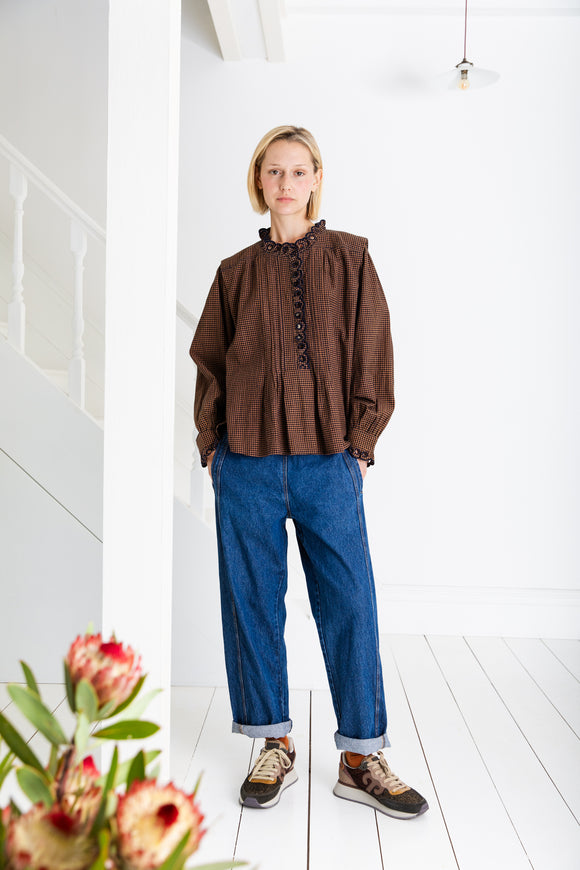 Bonte Etienne Shirt Midnight Blue/Tan Checks