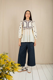 Bonte Rosa Top Ecru/Navy