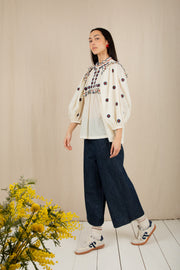 Bonte Rosa Top Ecru/Navy