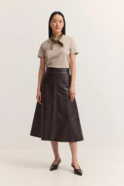 Bugatti Leather Skirt Brown