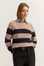 Bugatti Knit Striped Sweater Beige/Brown