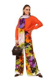 Caroline Biss Fringed Scarf With Flower Print Multi