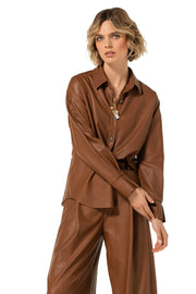 Caroline Biss Vegan Leather Blouse Caramello