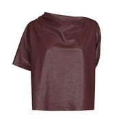 Caroline Biss Vegan Leather Asymmetrical Top Wine Red