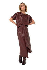 Caroline Biss Vegan Leather Asymmetrical Top Wine Red