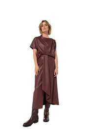 Caroline Biss Vegan Leather Asymmetrical Top Wine Red