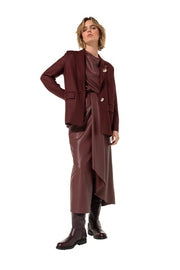 Caroline Biss Vegan Leather Asymmetrical Top Wine Red