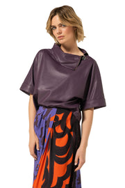Caroline Biss Vegan Leather Top Plum