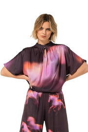Caroline Biss Top Abstract Print Plum