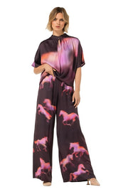 Caroline Biss Top Abstract Print Plum