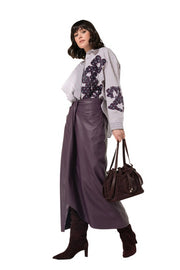 Caroline Biss Vegan Leather Skirt Plum